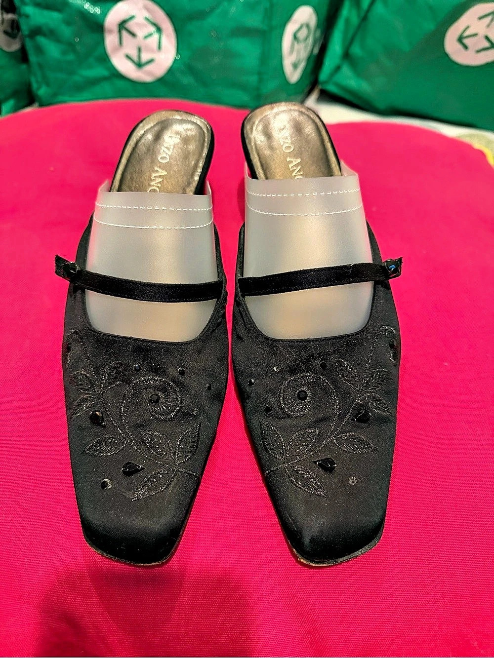 Enzo Agniolini Embroidered Beaded Mules in Black